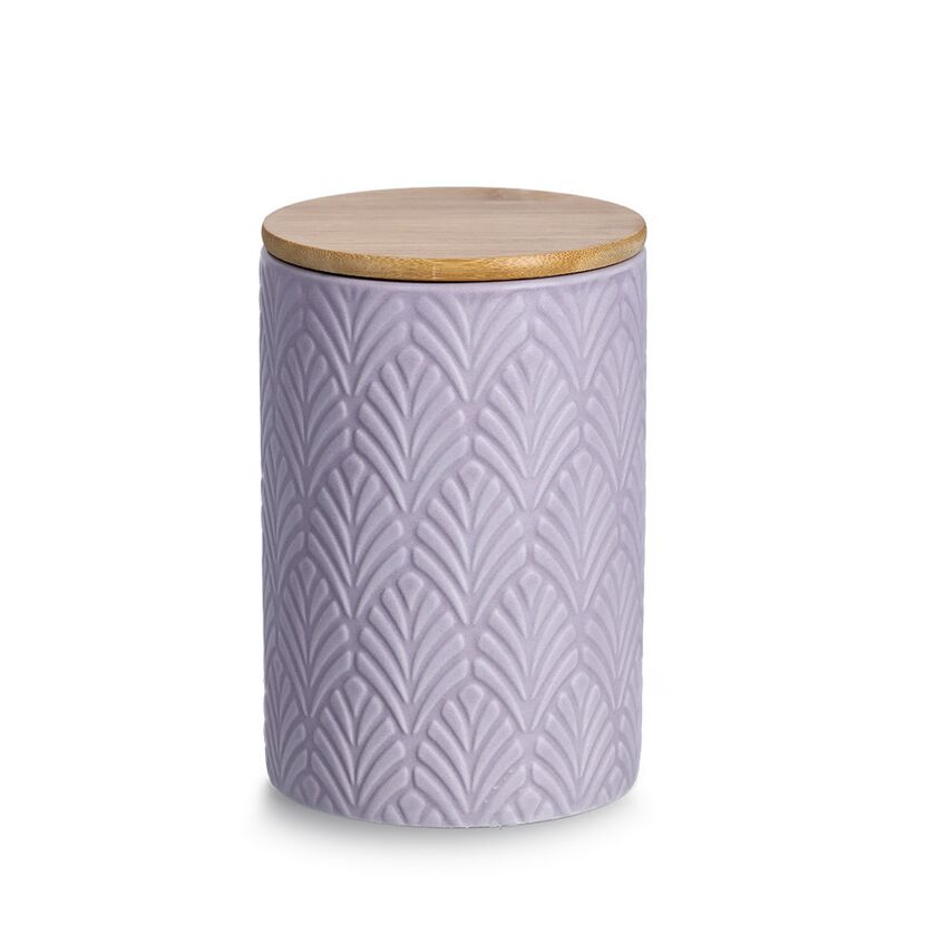 Lila Vorratsdose mit Holzdeckel