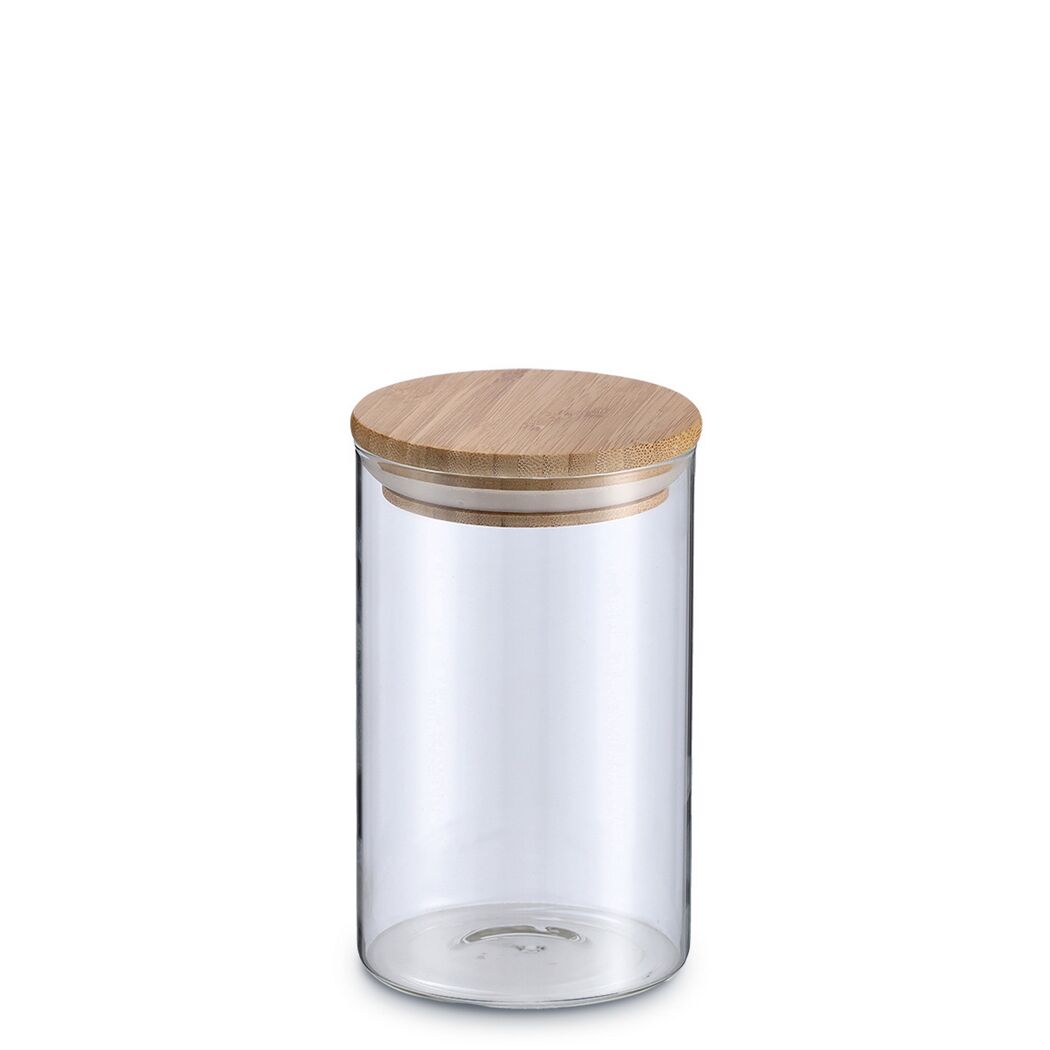 Leeres Vorratsglas mit Holzdeckel