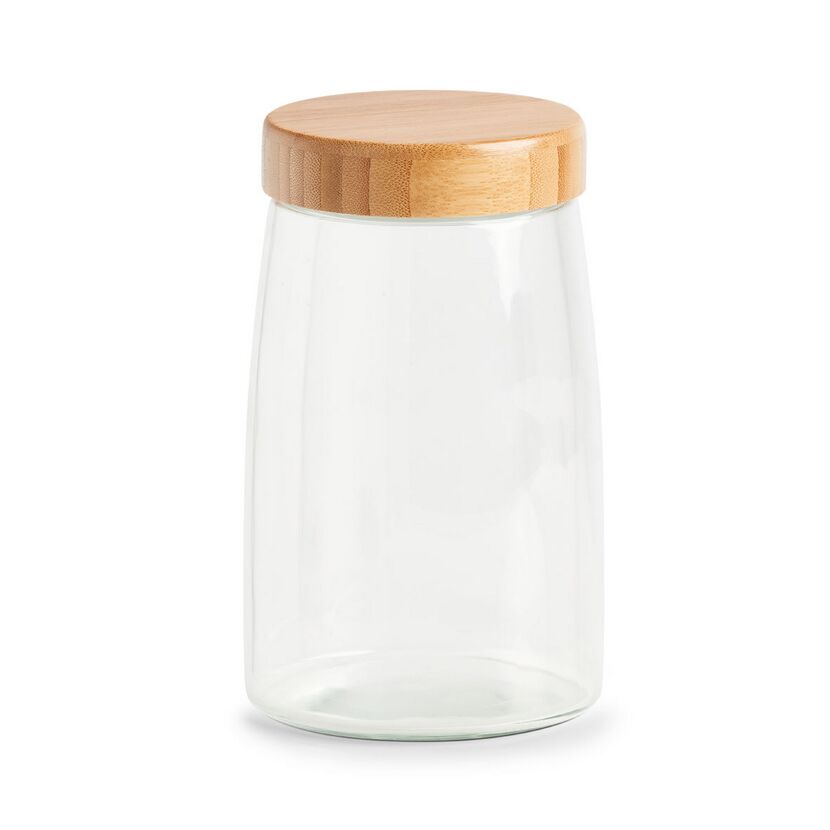 Leeres Glas mit Holzdeckel