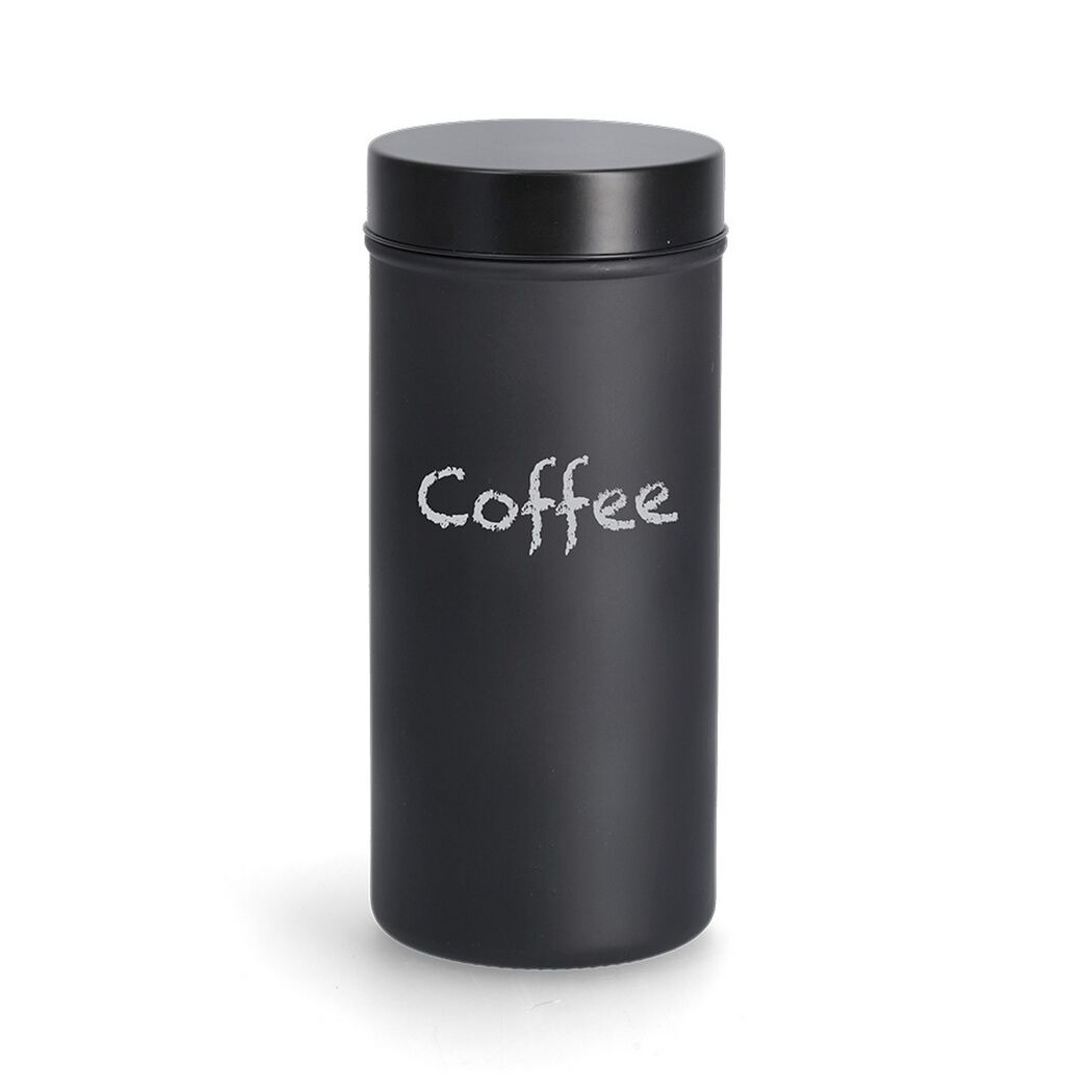 Schwarzes Vorratsglas mit der Aufschrift Coffee