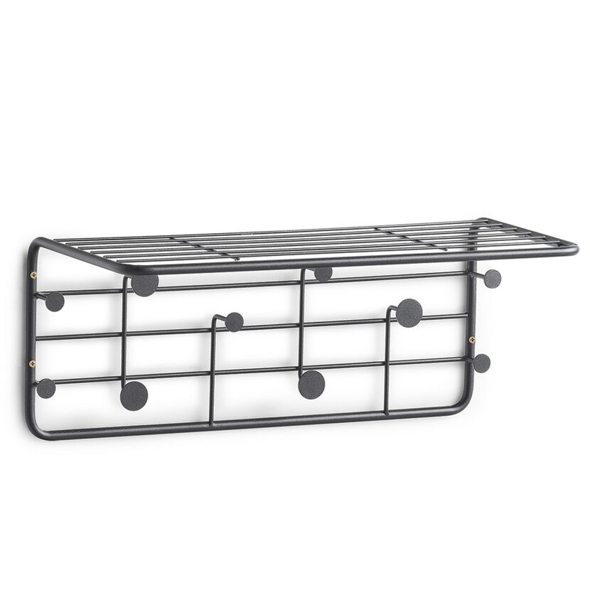Schwarze Wandgarderobe mit Hutablage
