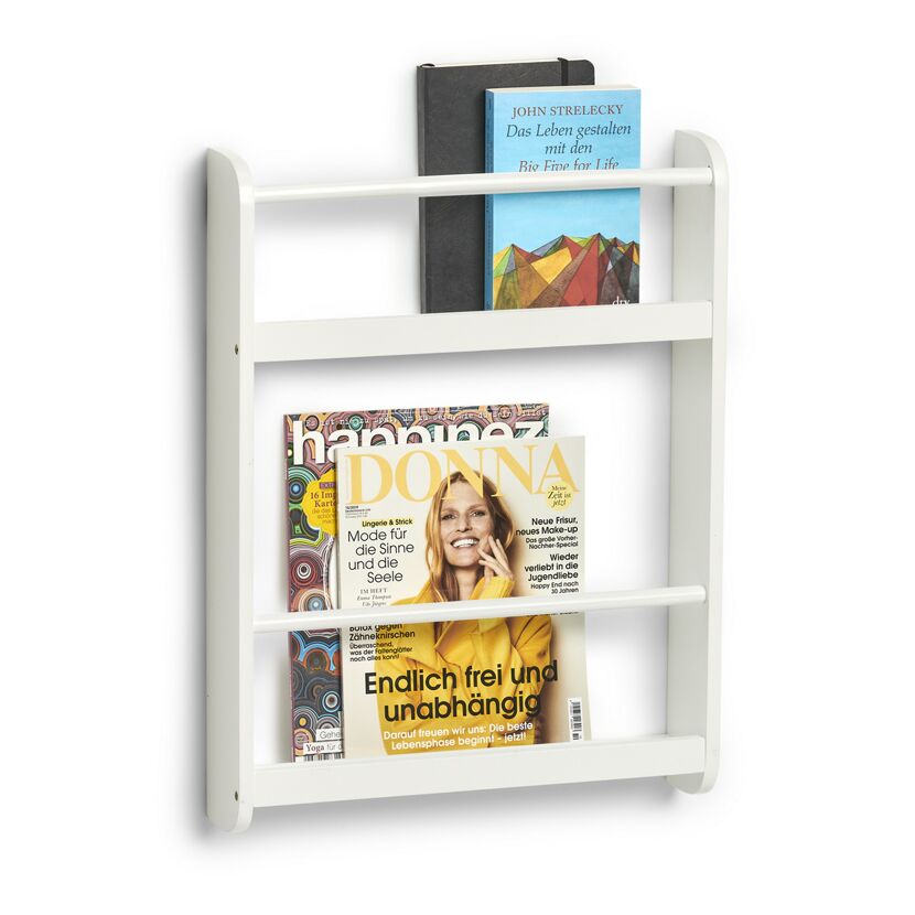 Weißes Wandregal mit Zeitschriften