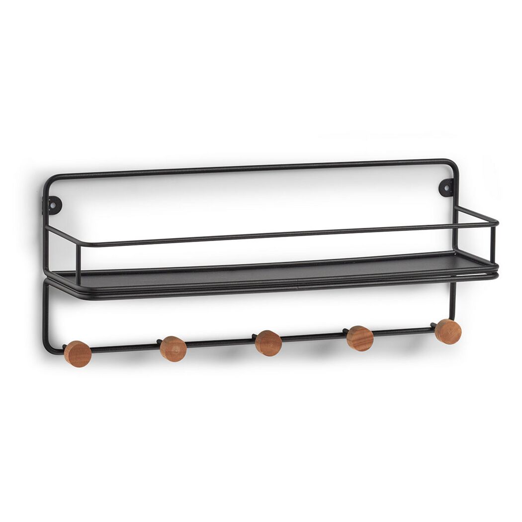 Schwarzes Metallregal mit Holzhaken