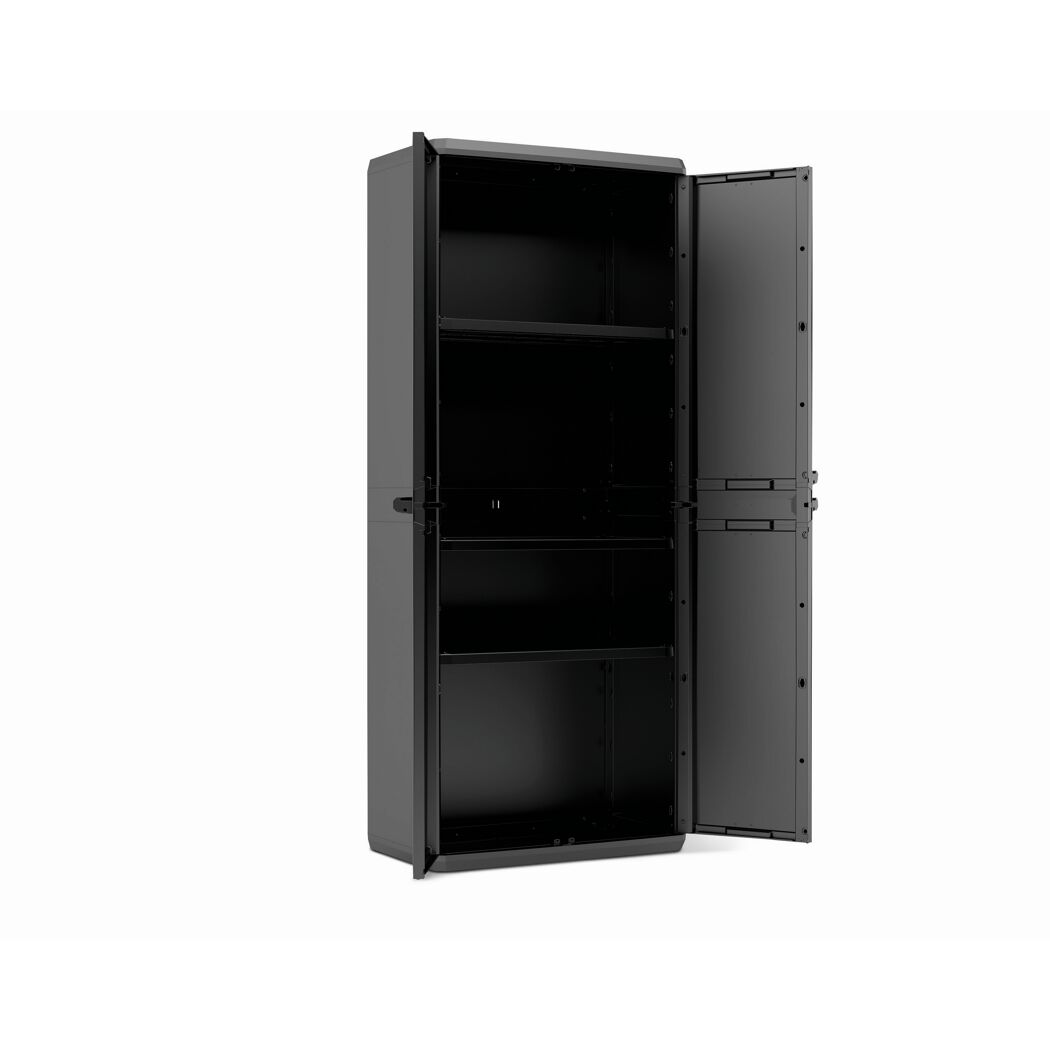 Offener schwarzer Schrank