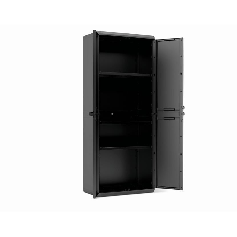 Offener schwarzer Schrank