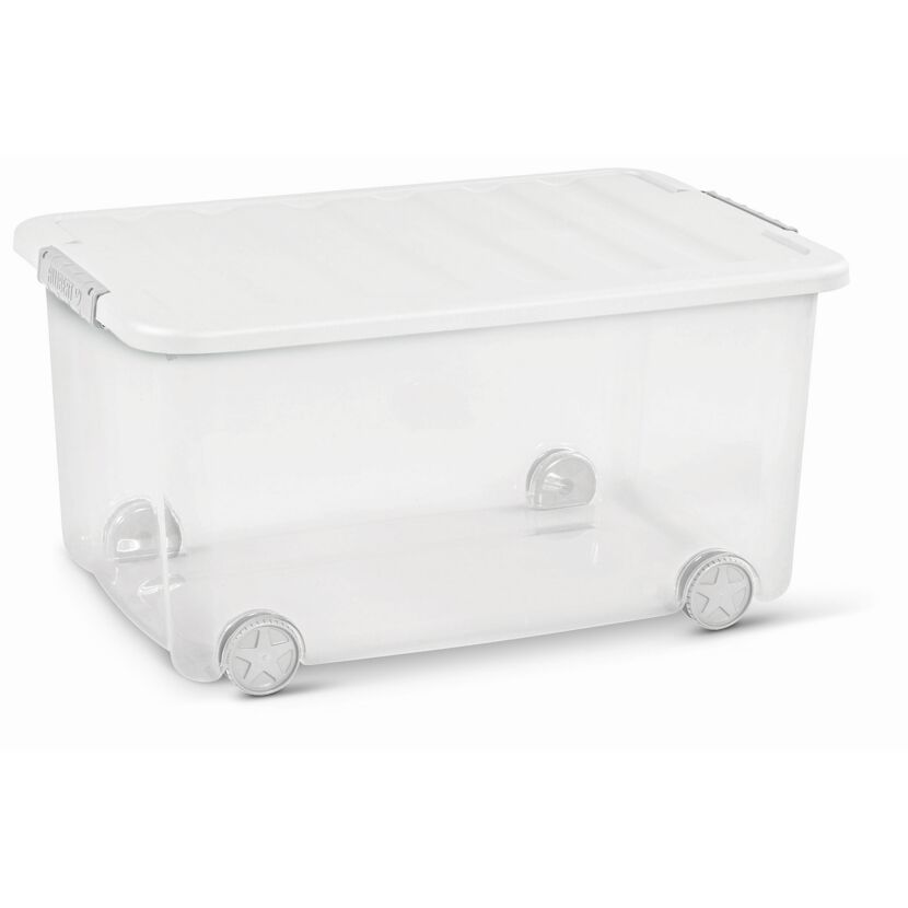 Transparente Aufbewahrungsbox mit Rollen