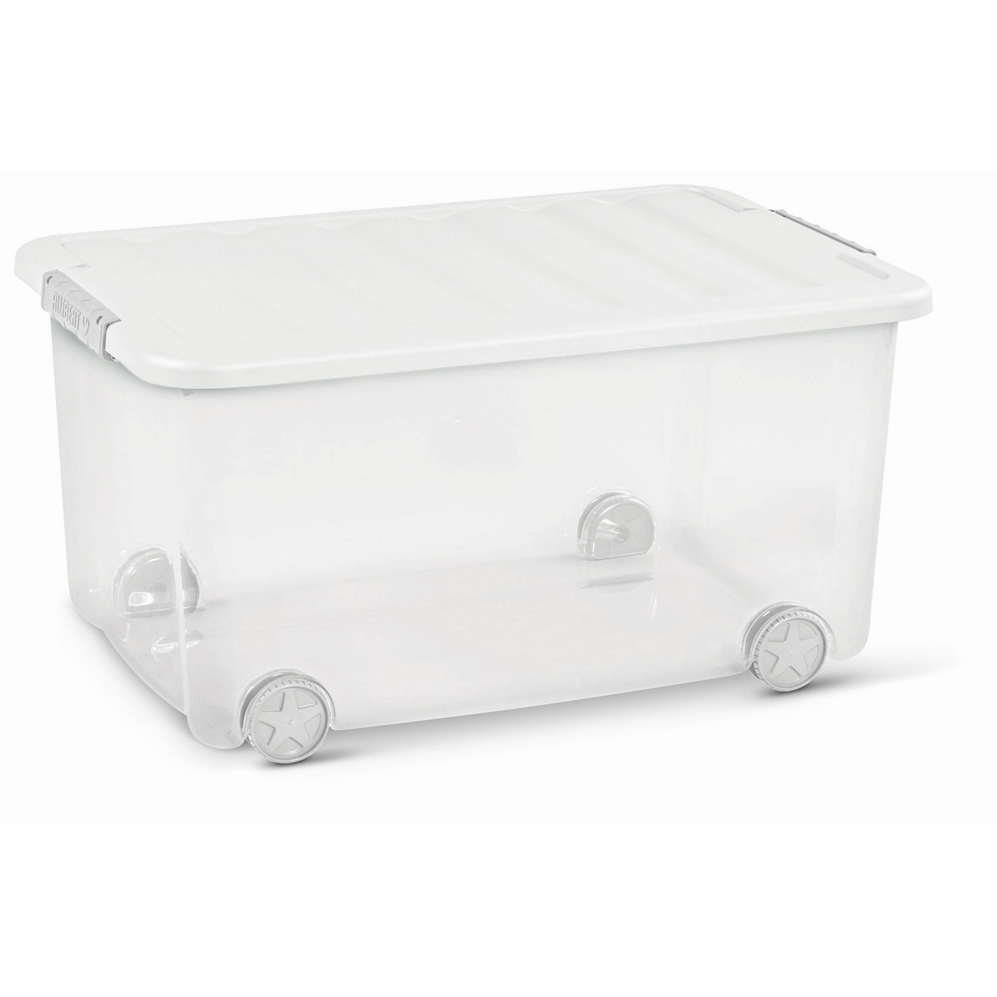 Transparente Aufbewahrungsbox mit Rollen