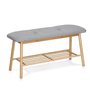 Schuhbank mit Ablage Bambus/Leinen naturfarben/grau 89,5 x 44 x 30 cm