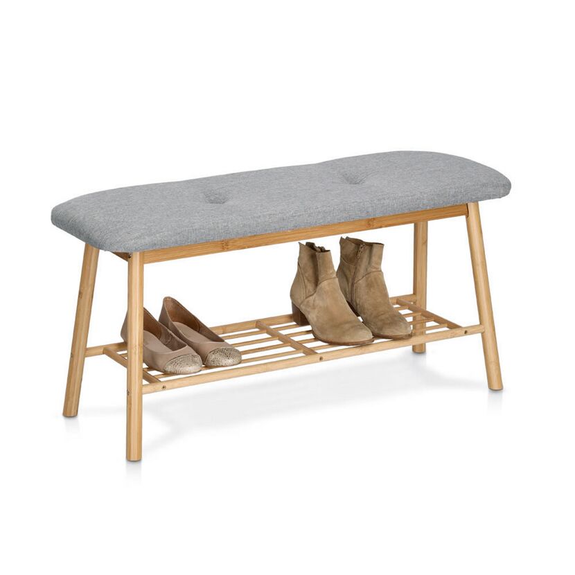 Schuhbank mit Ablage Bambus/Leinen naturfarben/grau 89,5 x 44 x 30 cm