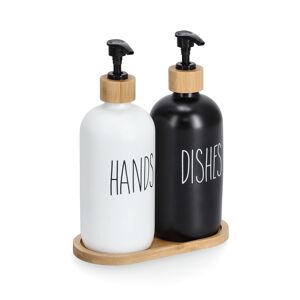 Seifenspender-Set Glas/Bambus schwarz/weiß/natur 3-teilig