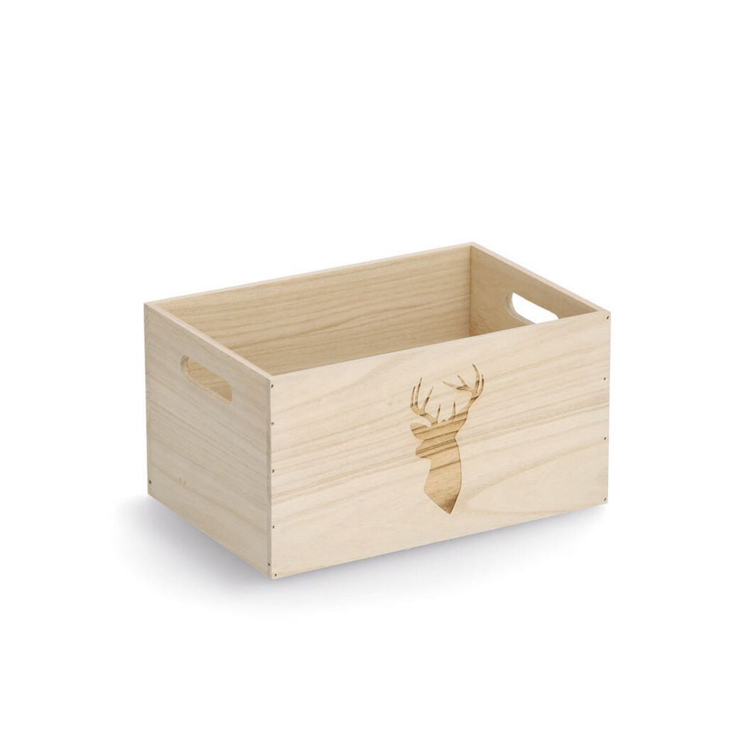 Holzkiste mit Hirschmotiv