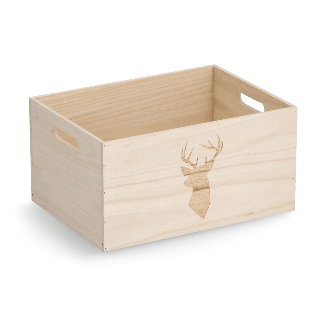Aufbewahrungskiste 'Hirsch' Paulownia-Holz naturfarben 35 x 18 x 25 cm