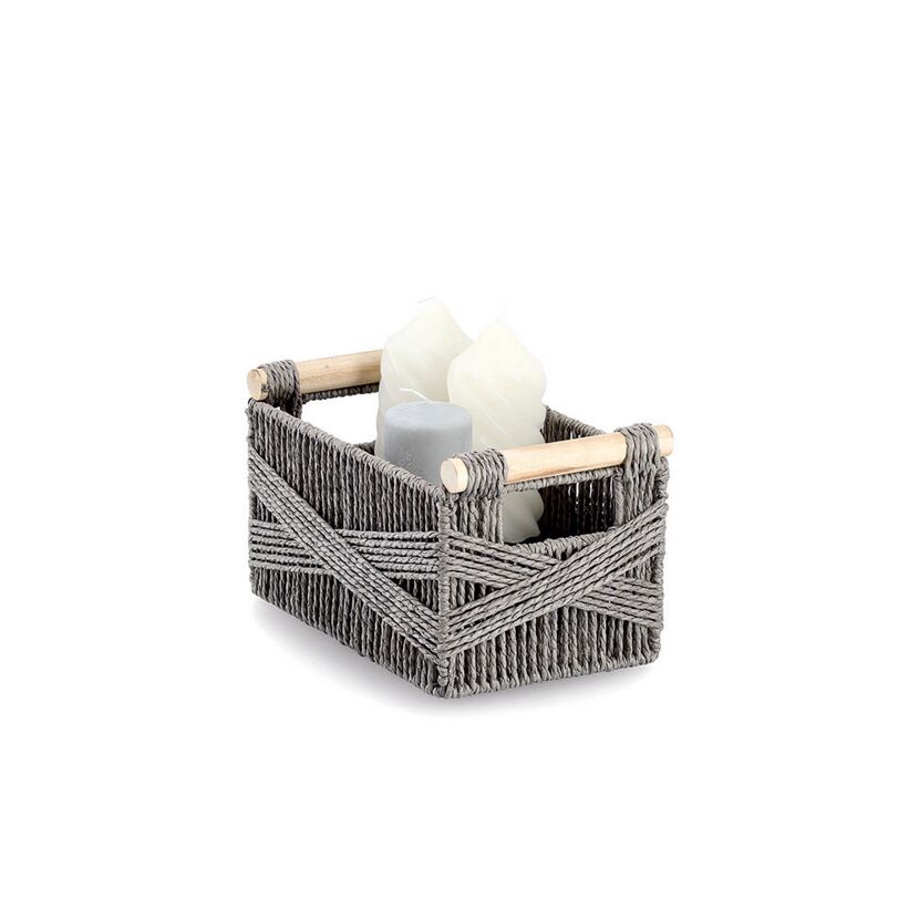 Aufbewahrungskorb Papiergeflecht/Holz grau 29 x 16 x 17 cm