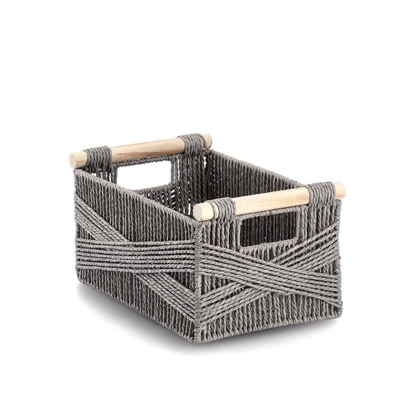 Aufbewahrungskorb Papiergeflecht/Holz grau 35,5 x 17,5 x 22 cm