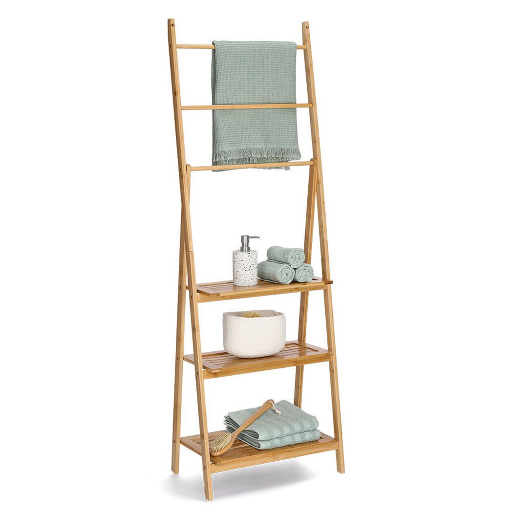 Leiterregal mit 3 Ablagen Bambus naturfarben 53 x 153,5 x 30,5 cm