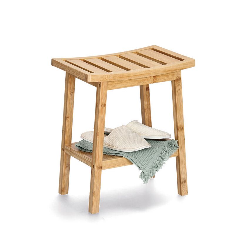 Holzhocker mit Ablage