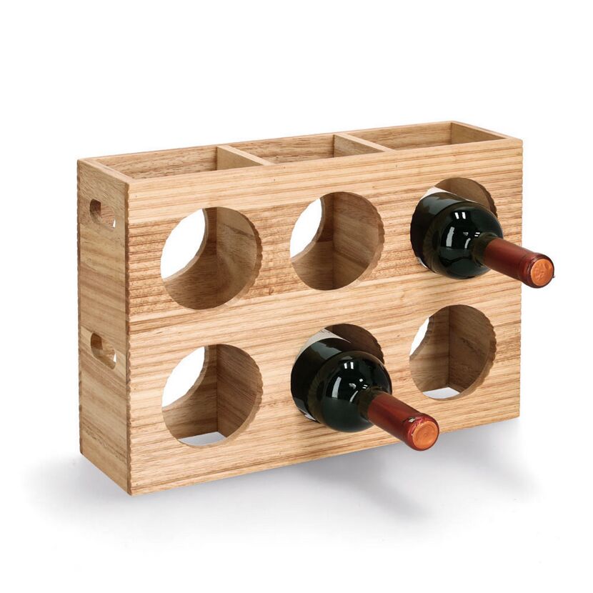 Weinregal 'Stripes' für 6 Flaschen aus Gummibaum naturfarben  38 x 27 x 10,5 cm