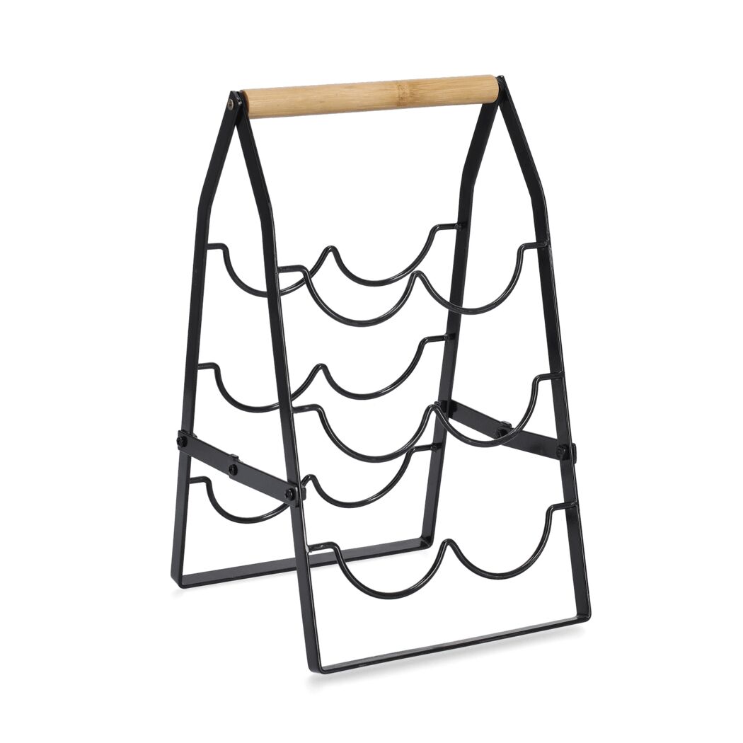 Weinregal für 6 Flaschen Metall/Bambus schwarz 22 x 37,5 x 22 cm