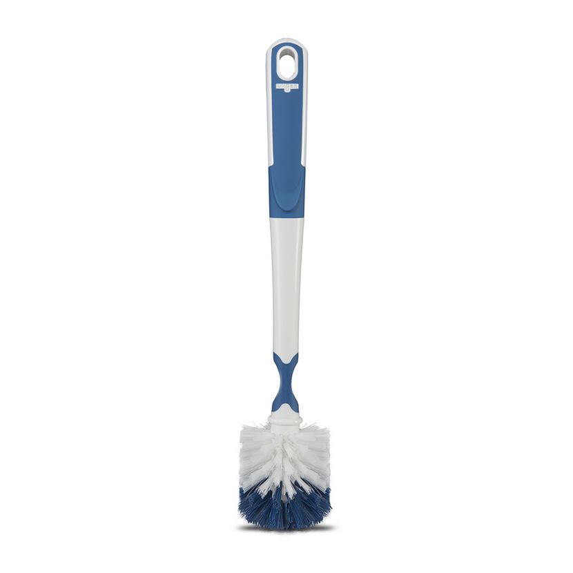 Blaue Spülbürste mit weißem Griff