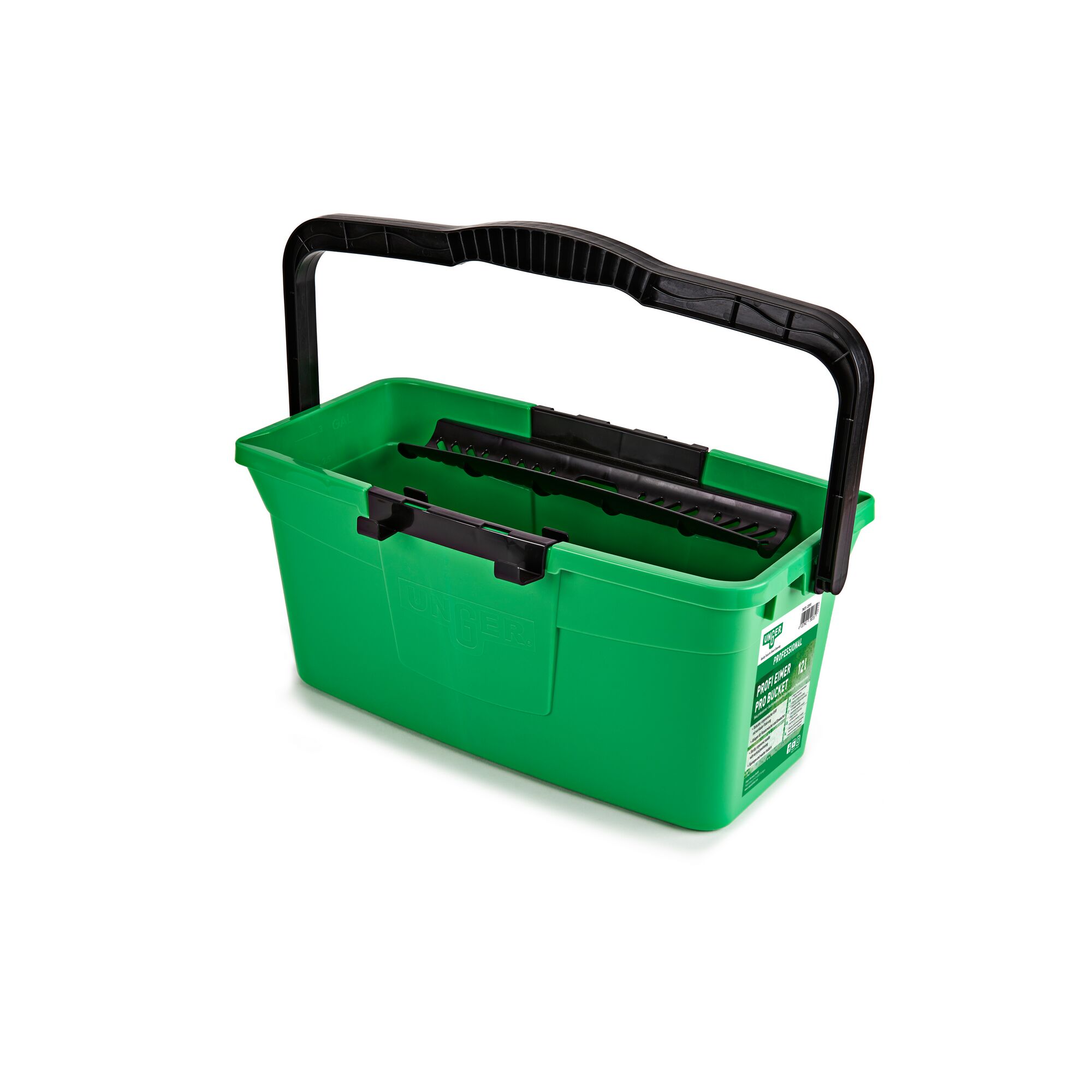 Grüner Putzeimer mit schwarzem Griff