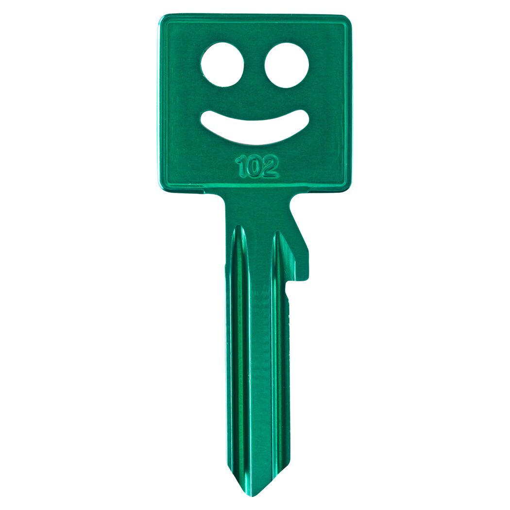 Grüner Schlüssel mit Smiley und der Nummer 102.