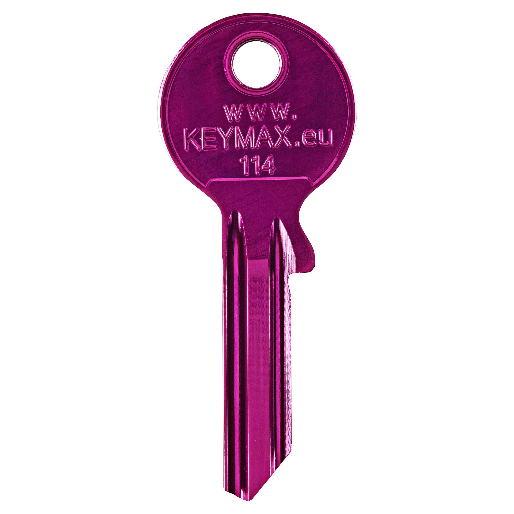 Pinkfarbener Schlüssel mit der Aufschrift www.keymax.eu