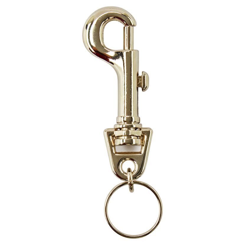 Goldener Karabinerhaken mit Schlüsselring.