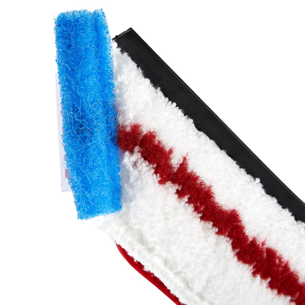 Fensterwischer mit blauem Schwamm und roter Gummilippe