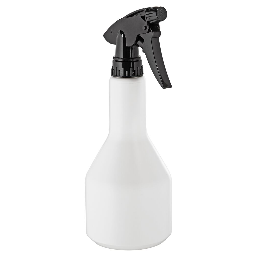 Weiße Sprühflasche mit schwarzem Sprühkopf