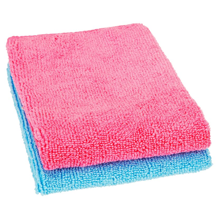 Zwei Mikrofasertücher, pink und blau