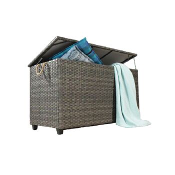 Offene Rattan-Kissenbox Delia mit Kissen und Decke