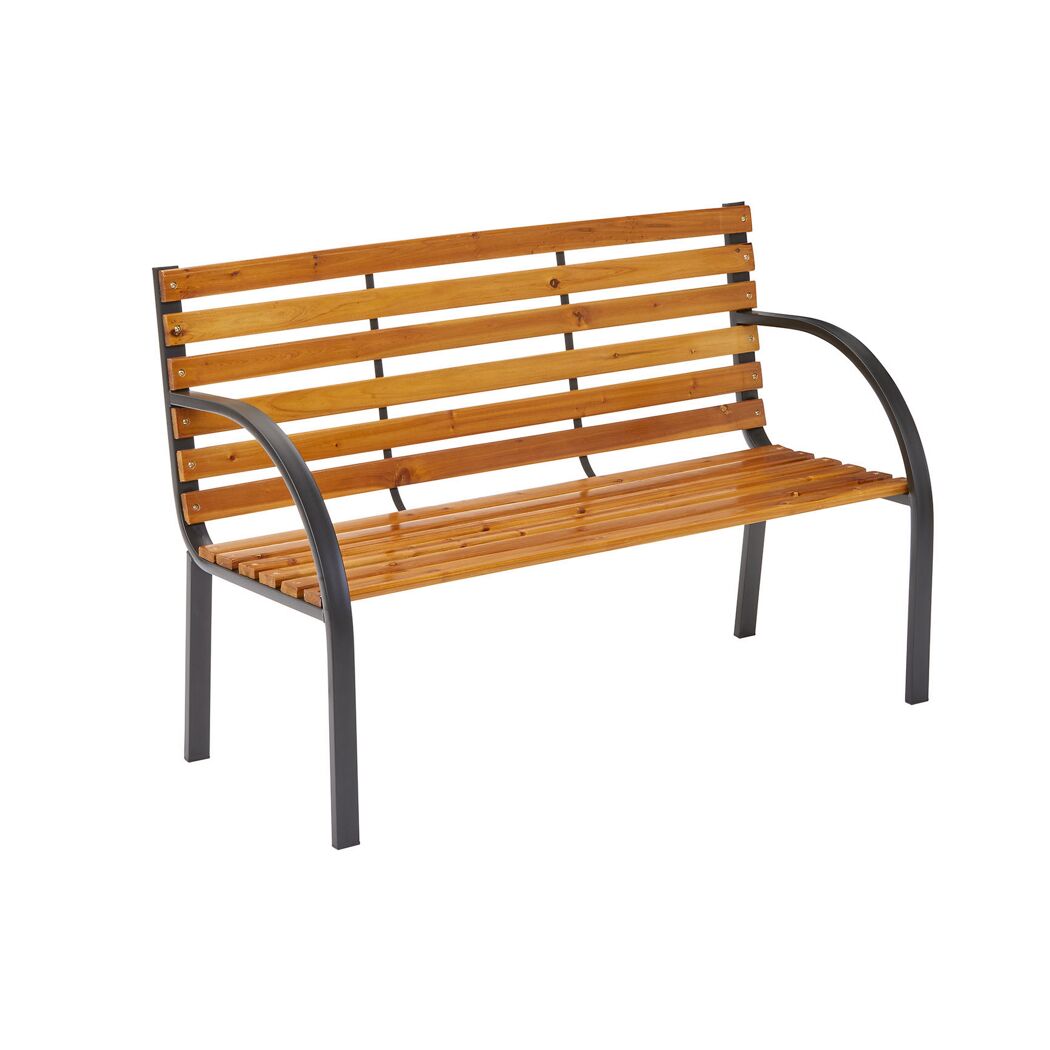 Parkbank Agnes mit Holzlatten und schwarzem Metallgestell
