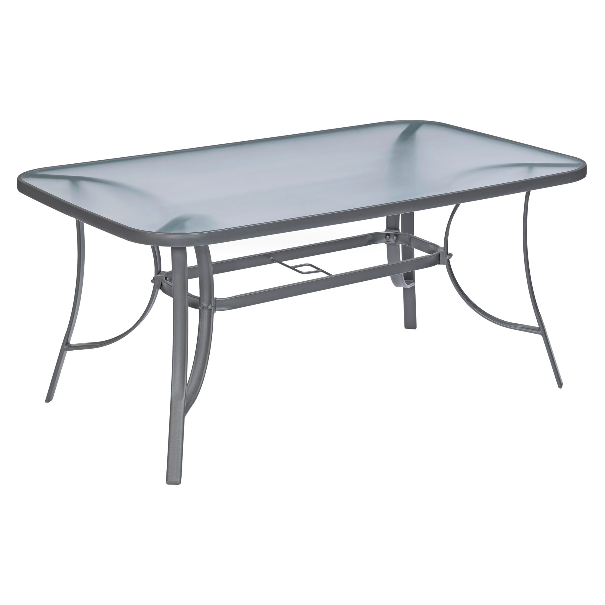 Grauer Gartentisch Annette mit Glasplatte.