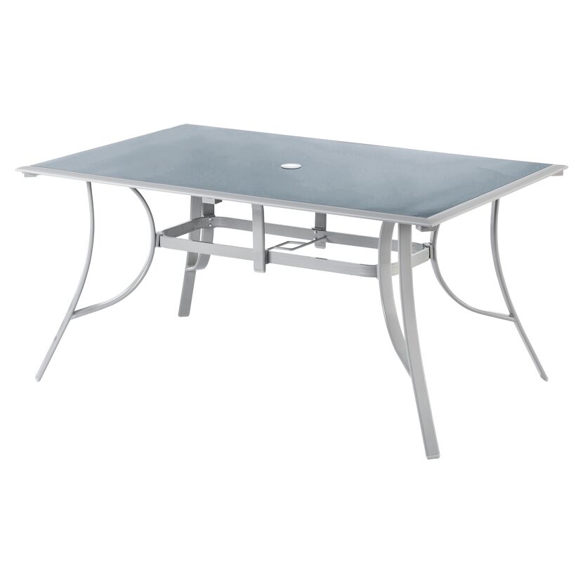 Silberner Gartentisch Meike mit Glasplatte