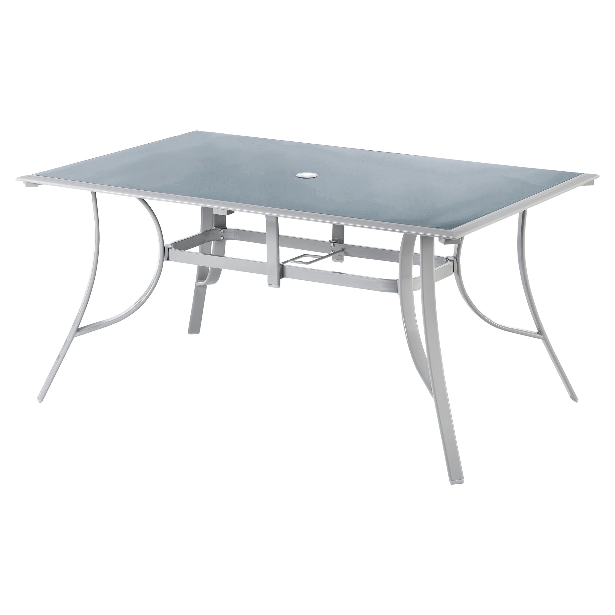 Silberner Gartentisch Meike mit Glasplatte