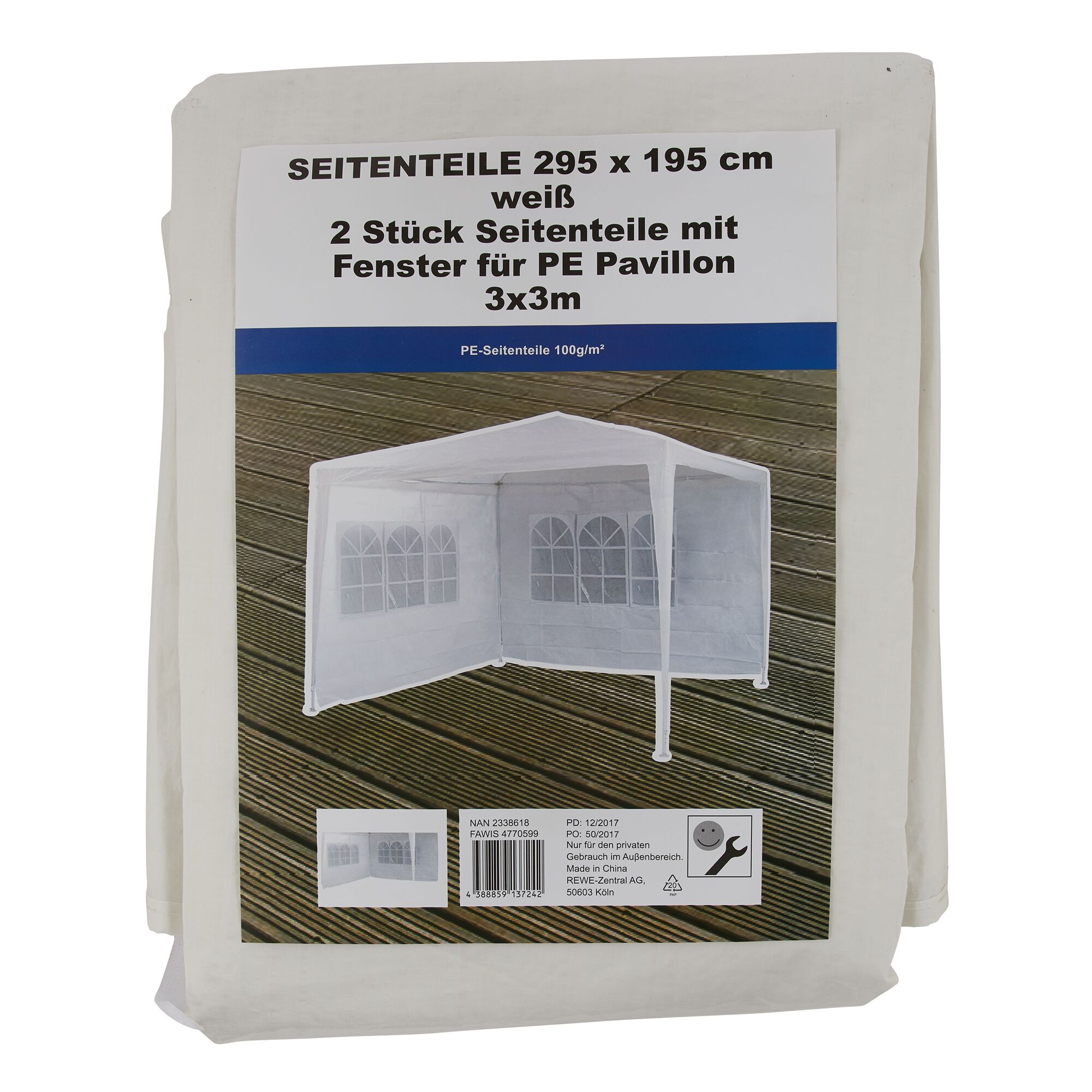 Zwei weiße Seitenwände für Pavillon 3x3 Meter.