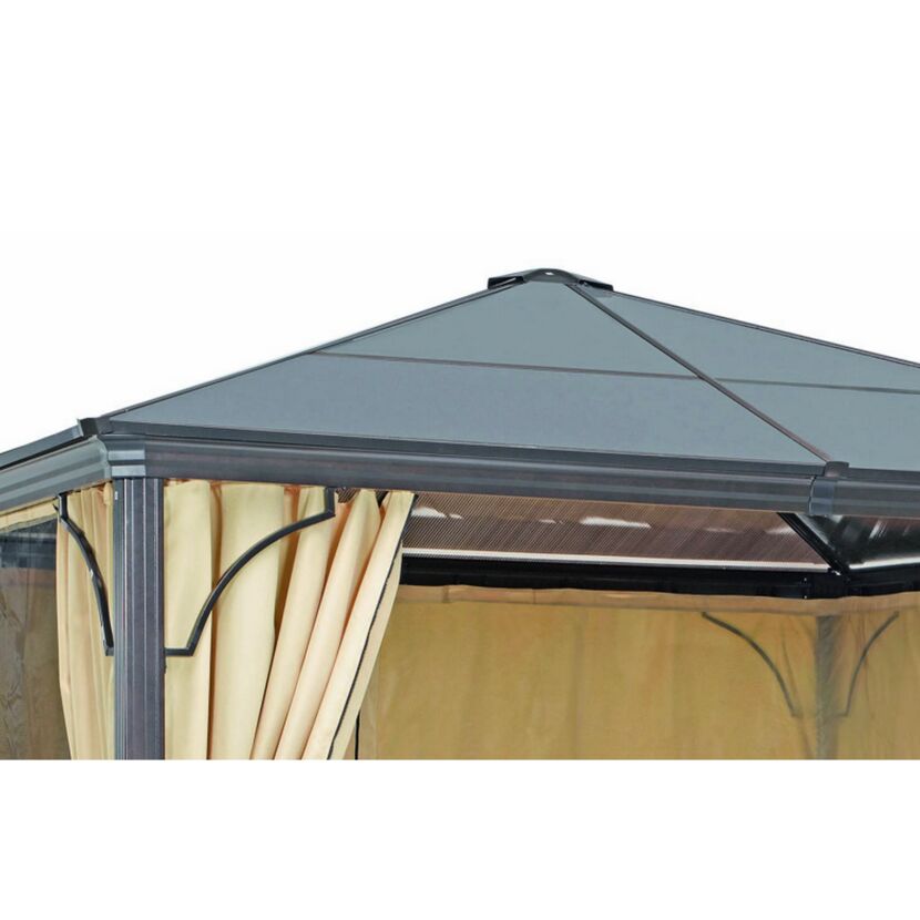 Pavillon Hardtop mit beigem Vorhang