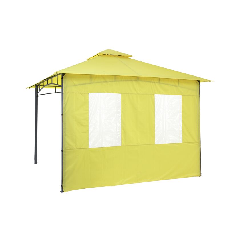 Gelbes Pavillon-Seitenteil mit zwei Fenstern