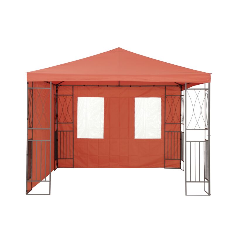 Terracottafarbener Pavillon mit zwei Fenstern