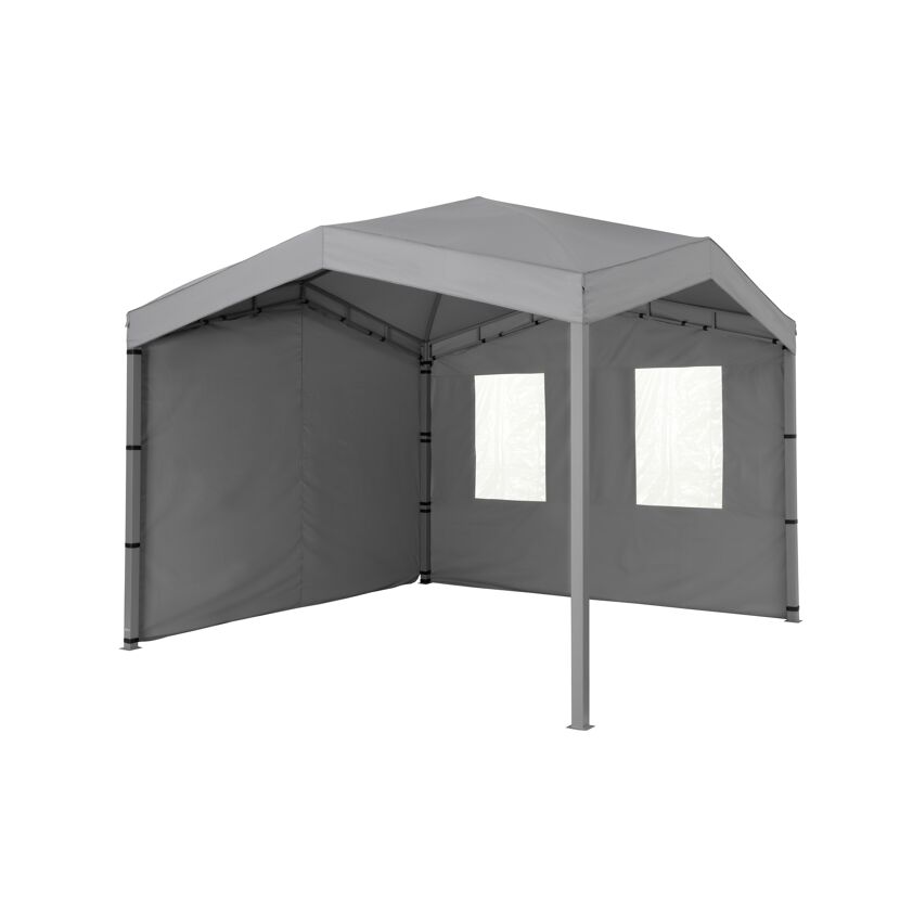 Grauer Pavillon mit Seitenwänden und Fenstern