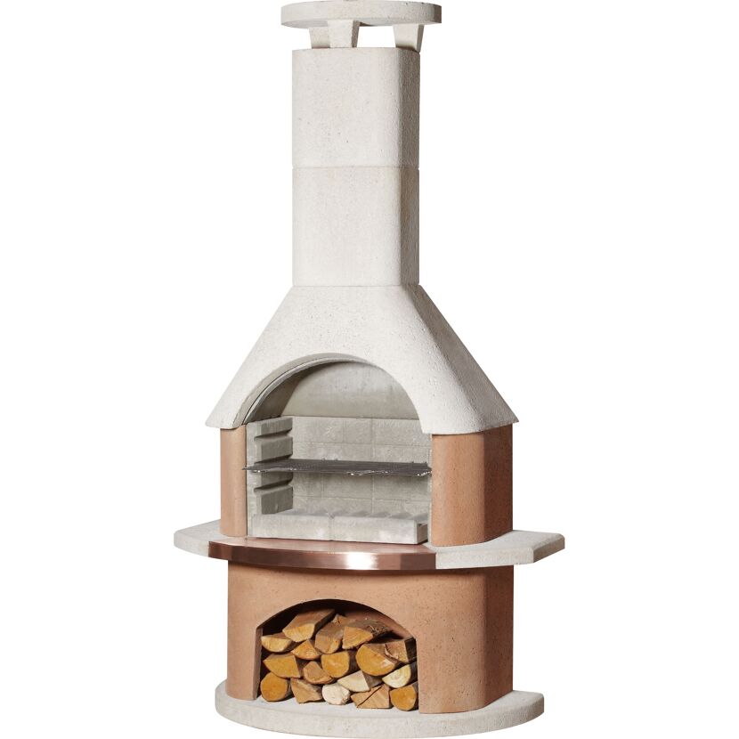 Gartenkamin San Remo weiß-terra mit Brennholz