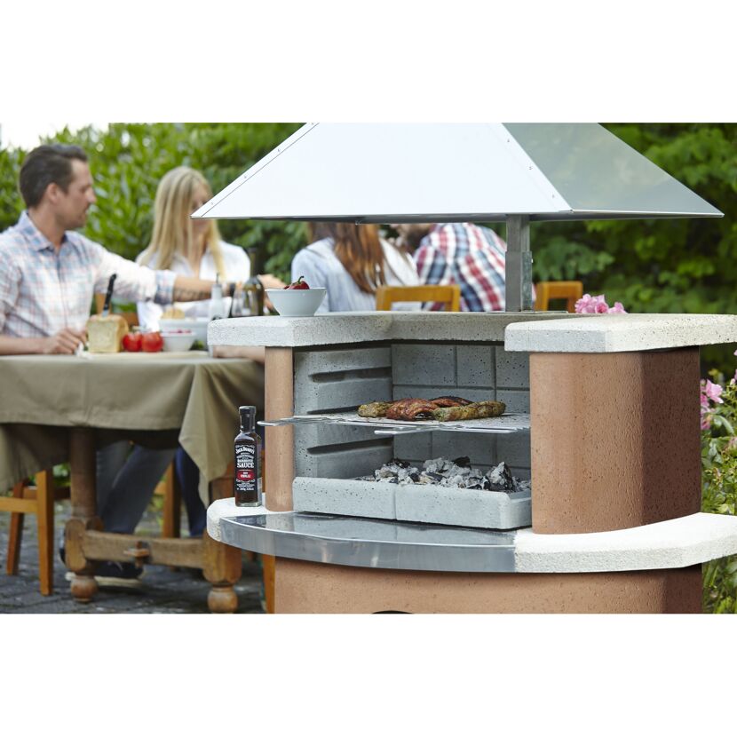 Grillkamin 'Kampen' weiß, terracotta 110 x 197 x 65 cm