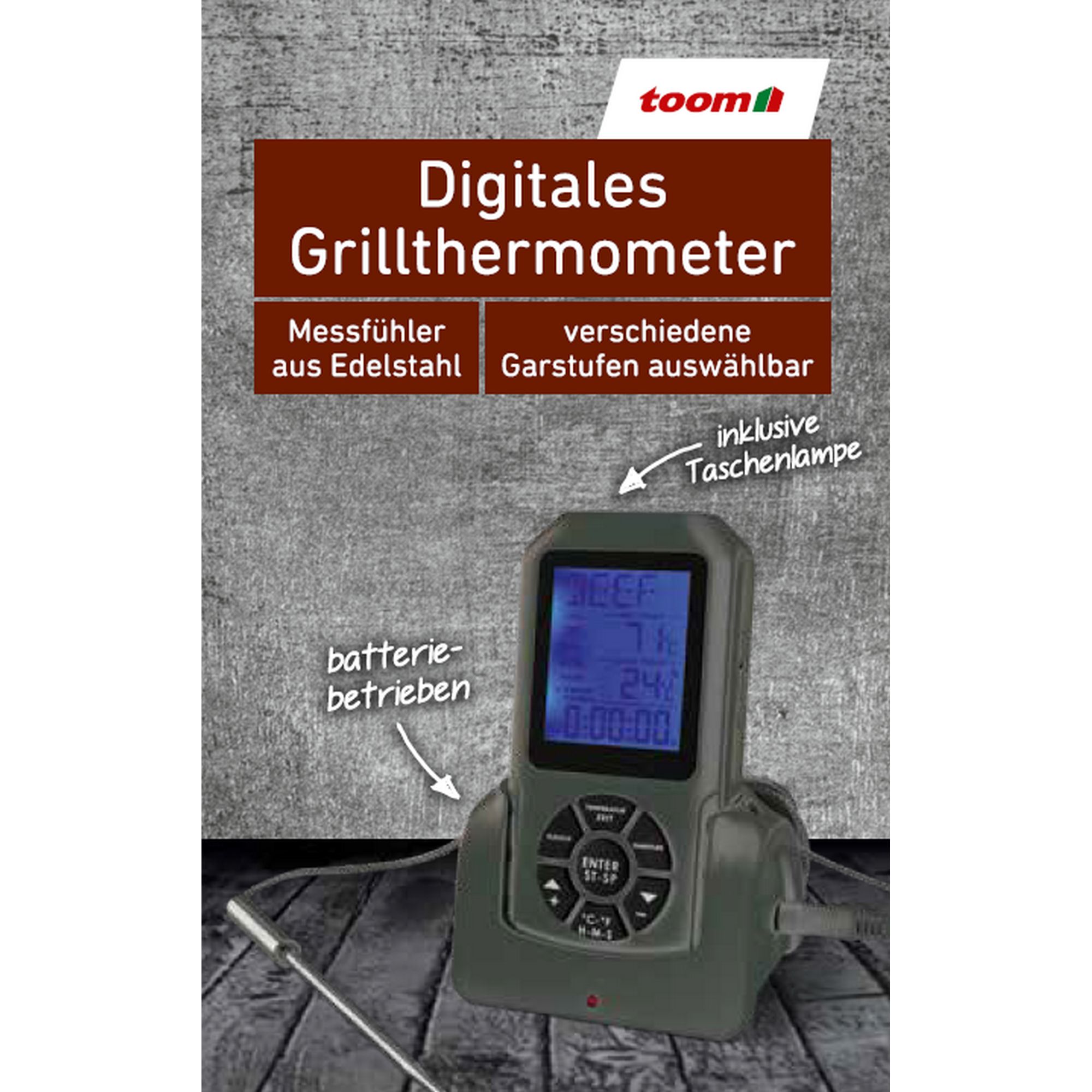 Grillthermometer digital schwarz 11 x 5,8 cm + product picture