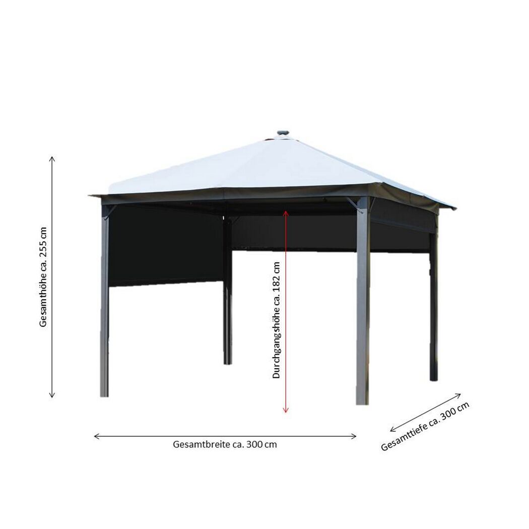 Solarpavillon 'Lina' grau-schwarz 300 x 300 x 255 cm