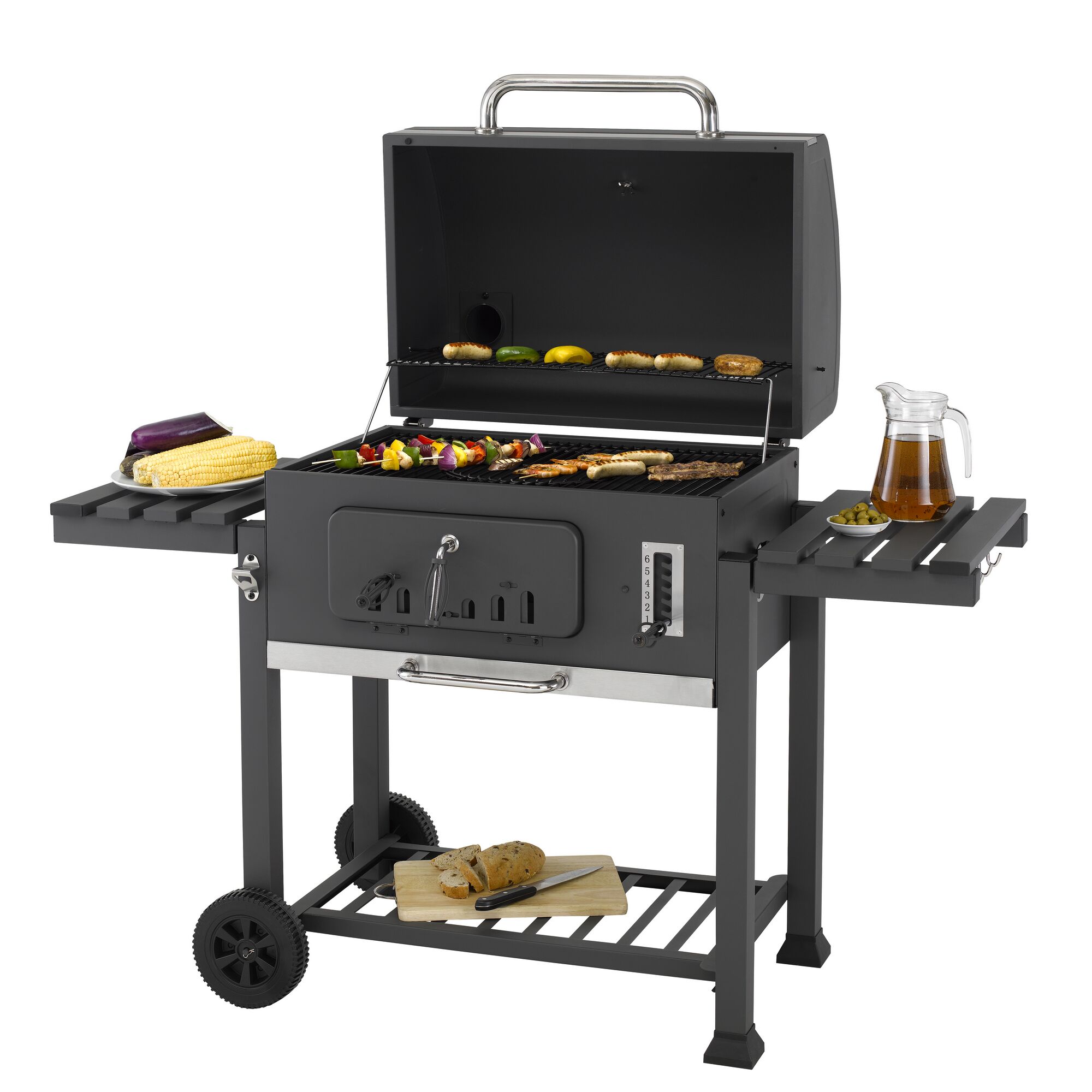 Holzkohlegrill Toronto XXL mit Grillgut