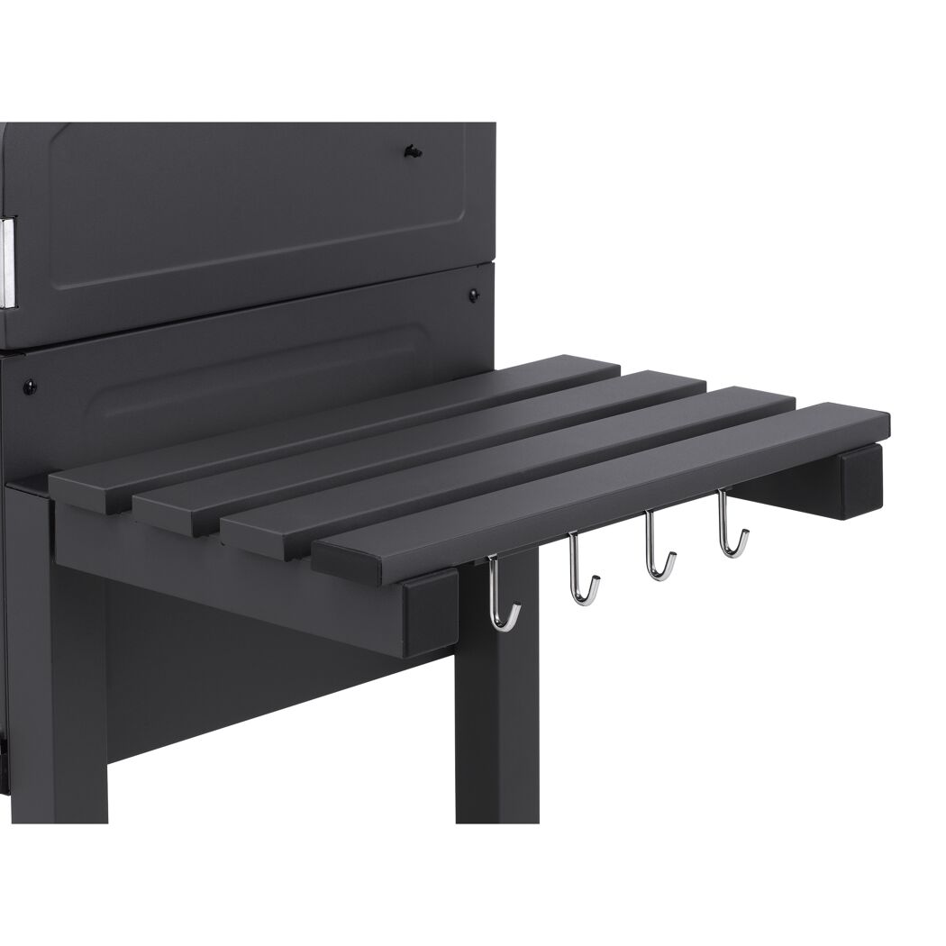 Seitenablage des Toronto XXL Holzkohlegrills mit drei Haken