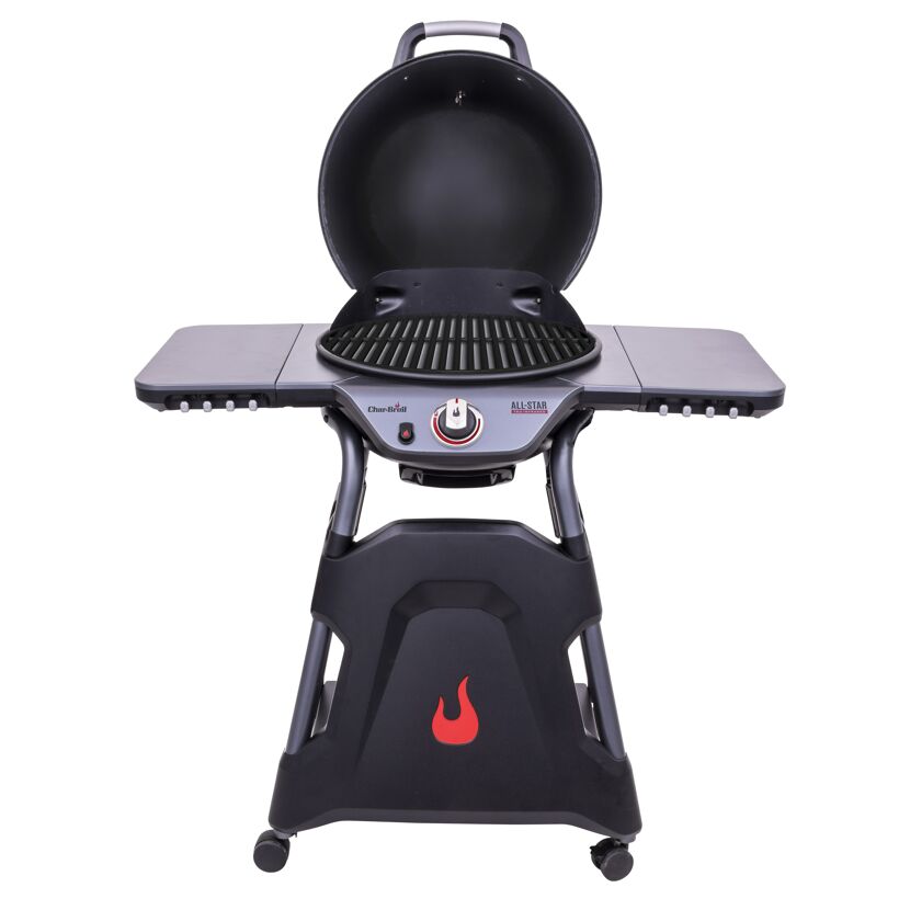 Runder Gasgrill mit offenem Deckel