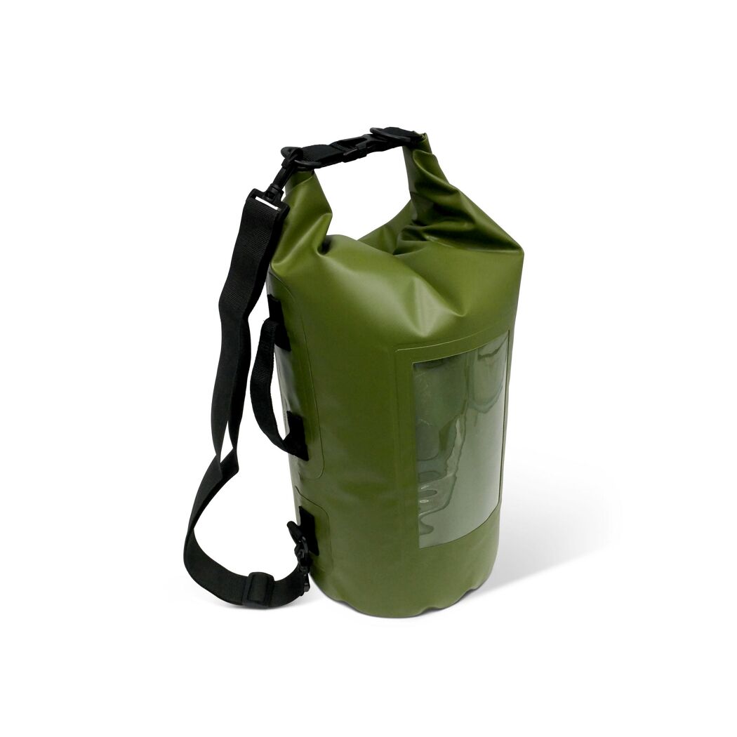 Wasserdichter, olivgrüner Rucksack mit Sichtfenster