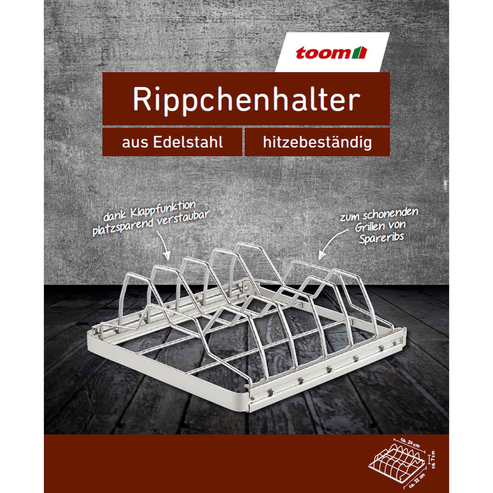 Rippchenhalter Edelstahl 22 x 24 cm + product picture