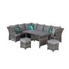 Graues Gartenmöbel-Set Thea mit Tisch und Hockern